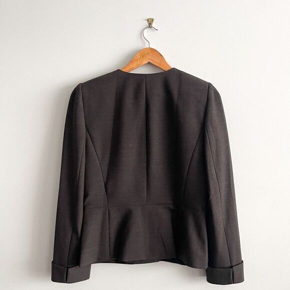 Tahari Wool Blend Blazer Pleated Collar Brown Cropped Women's 6 Pockets Lined - Picture 4 of 10